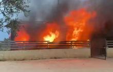 ألسنة النار تلتهم غرفة زراعية بفعل هجوم المستوطنين على قرية أبو فلاح