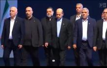 قيادة حماس خلال مراسم تشيع المرشد الإيراني علي خامنئي