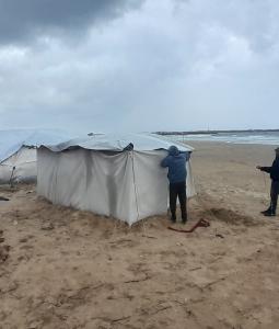 عشرات العائلات نصبت خيامها على شاطئ بحر غزة لعدم توفر أماكن بديلة