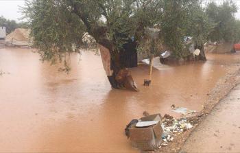 صورة أرشيفية لأمطار تغرق مخيمات النازحين في إدلب 