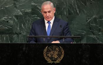 نتنياهو أثناء خطابه أمام الأمم المتحدة أمس (أ ف ب)