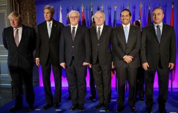 جانب من المشاركين في اجتماع دولي حول حلب اليوم (أ ف ب) 