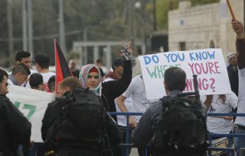 جانب من احتجاج فلسطيني على ماراثون إسرائيلي في القدس اليوم (الأناضول)