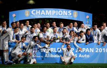 ريال مدريد أثناء تتويجه بطلاً لكأس العالم للأندية - (أ ف ب)