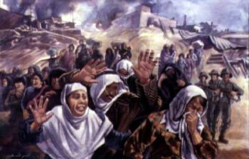 لوحة بعنوان التهجيــر - من أعمال الفنان بشير السنوار