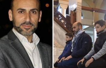 علاء حميدان في صورة مدمجة مع طفليه أثناء صلاة الفجر في مدينة نابلس (أرشيف)