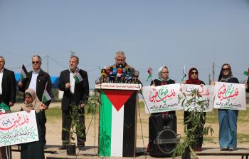 جانب من مؤتمر الهيئة الوطنية العليا لمسيرات العودة (تصوير: رمضان الأغا)