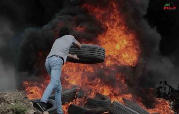 جانب من المواجهات خلال قمع الاحتلال مسيرة كفر قدوم الاسبوعية