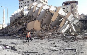 برج هنادي السكني بعد أن دمره الاحتلال الإسرائيلي