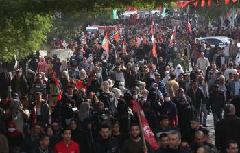 جانب من المسيرة التي خرجت احياء لذكرى تأسيس الجبهة الشعبية