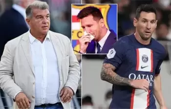 ميسى ورئيس برشلونة لابورتا