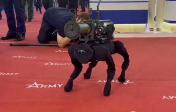 كلب الي يحمل قاذف للصواريخ