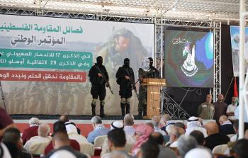 كلمة الغرفة المشتركة خلال المؤتمر الوطني الذي نظمته فصائل المقاومة في غزة (تصوير: رمضان الأغا)