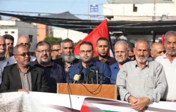 جانب من المؤتمر الصحفي للقوى الوطنية والإسلامية والفعاليات الشعبية بغزة