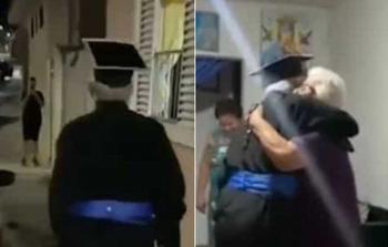 مشهد من التقاء الثمانيني البرازيلي أمه مفاجئا إياها بتخرجه الجامعي