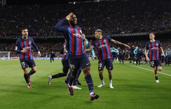 فرحة لاعبي برشلونة بالفوز