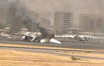احتراق طائرة في مطار الخرطوم