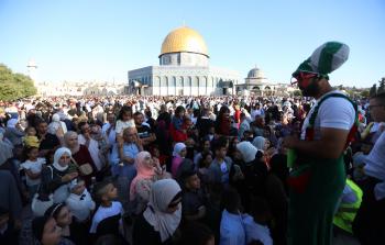 مشهد من احتفالات الفلسطينيين بعيد الأضحى في رحاب المسجد الأقصى