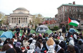 مشهد من تضامن الطلاب في جامعة كولومبيا مع غزة (أرشيف)