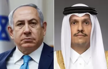 رئيس الوزراء القطري  محمد بن عبد الرحمن آل ثاني ورئيس حكومة الاحتلال بنيامين نتنياهو