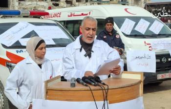 رئيس وحدة المعلومات في وزارة الصحة بغزة، زاهر الوحيدي خلال مؤتمر صحفي من داخل مجمع الشفاء الطبي