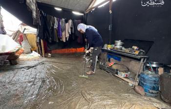 غرق خيام النازحين بغزة جراء المنخفض الجوي