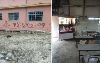 .. آثار إحراق مليشيات المستوطنين مدرسة قرية جالود جنوب نابلس بعد إضرام النيران فيها