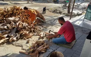شاب يقطِّع الخشب لبيعه واستخدامه عوضًا عن غاز الطهي في غزة