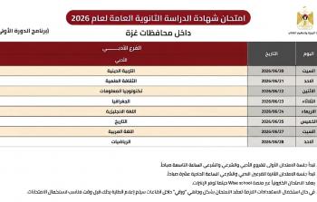 جدول الفرع الأدبي لتوجيهي غزة 2026