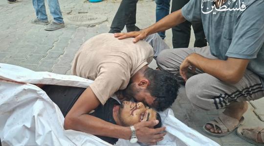 وداع 3 شهداء جراء قصف إسرائيلي محيط مدرسة أبو حسين في مخيم جباليا شمالي قطاع غزة