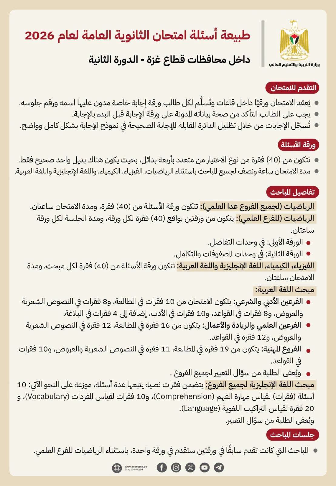 طبيعة أسئلة امتحان الثانوية العامة توجيهي 2026 بغزة الدورة 2.jpg